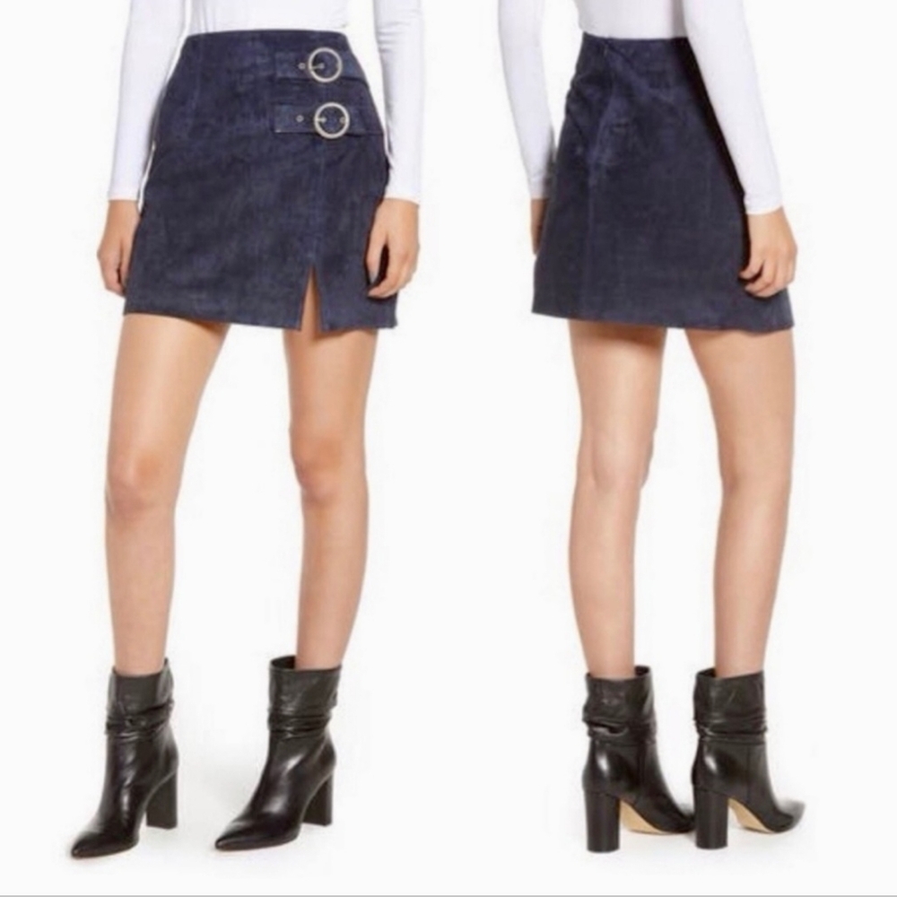 BLANK NYC Double-Buckle Suede blue Mini Skirt Sz 25